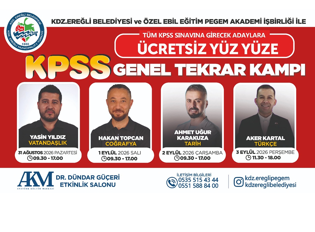 Kdz. Ereğli Belediyesi’nden Kpss Adaylarına Ücretsiz Genel Tekrar Kampı