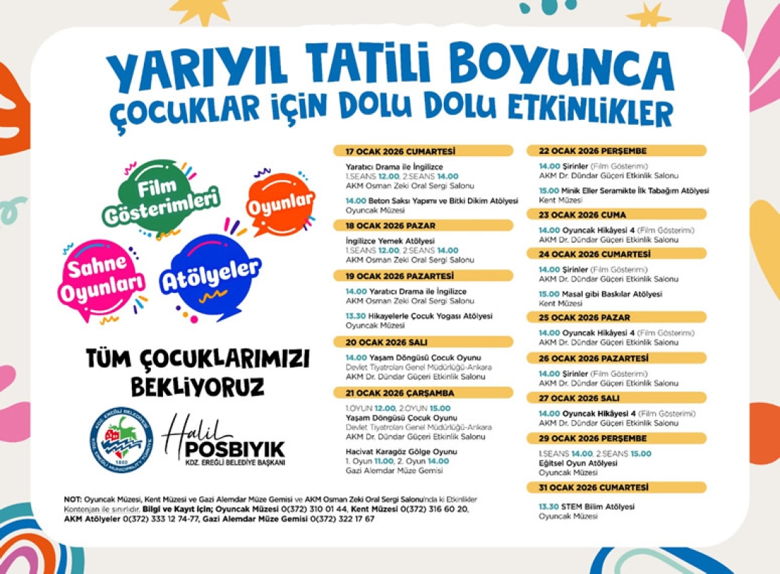 Kdz. Ereğli Belediyesi’nden Yarıyıl Tatilinde Dolu Dolu Etkinlikler